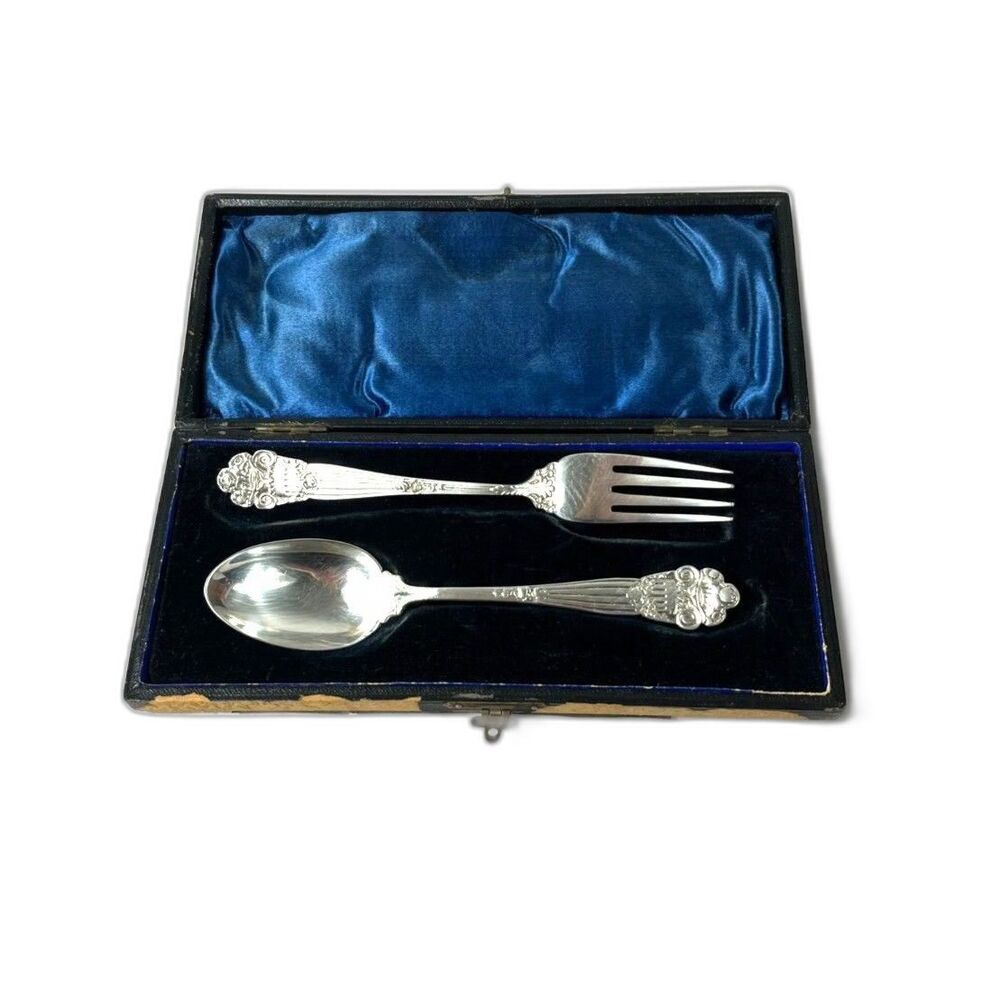 Christening Set Atkin Brothers Sheffield England EPNS Fork Spoon In Case Vtg